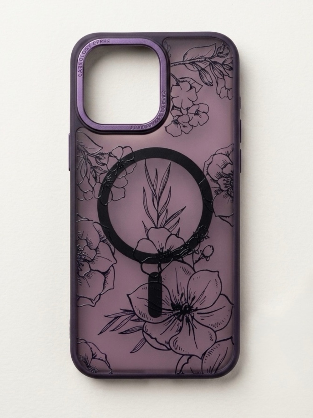 Dark Purple Magnetic for iPhone 15 Pro Max Case Cute Flower Floral Print Pattern